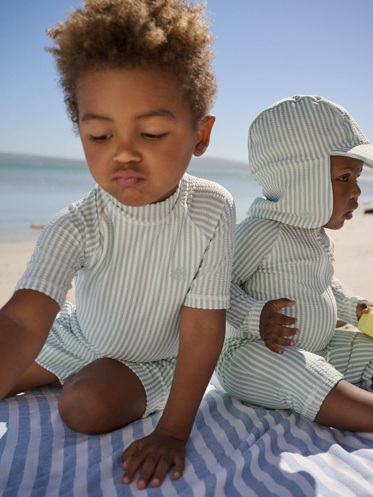 Mint Green Striped Sunsafe Swimsuit and Hat Set (3mths-7yrs)