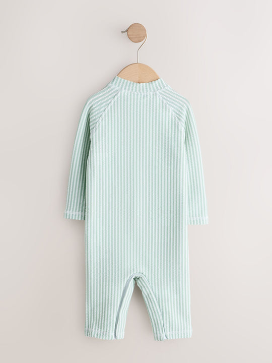 Mint Green Striped Sunsafe Swimsuit and Hat Set (3mths-7yrs)