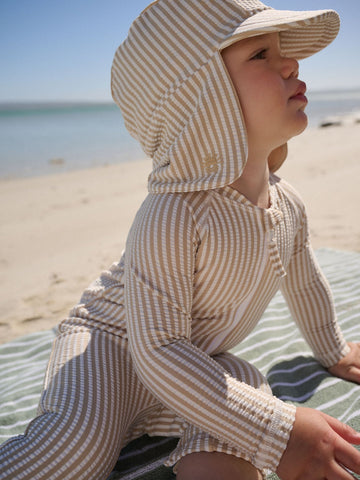 Neutral Striped Sunsafe Swimsuit and Hat Set (3mths-7yrs)
