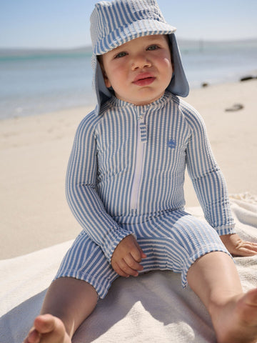 Light Blue Striped Sunsafe Swimsuit and Hat Set (3mths-7yrs)