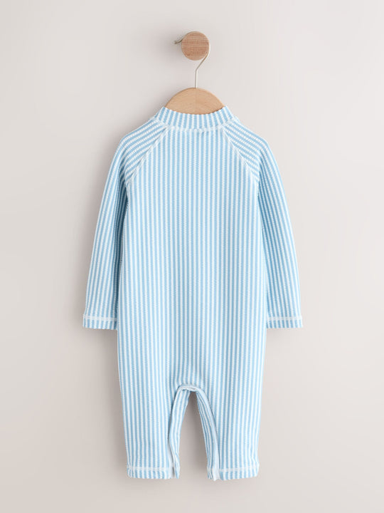 Light Blue Striped Sunsafe Swimsuit and Hat Set (3mths-7yrs)