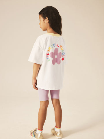 Little Bird by Jools Oliver Rainbow Print T-Shirt & Ribbed Cycling Shorts Set