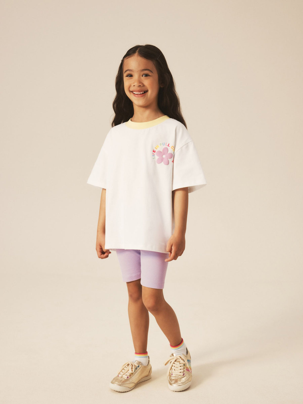 Little Bird by Jools Oliver Rainbow Print T-Shirt & Ribbed Cycling Shorts Set