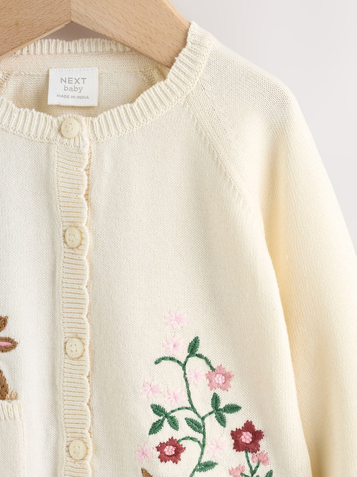 Natural Embroidered Baby Bunny Cardigan (0mths-3yrs)