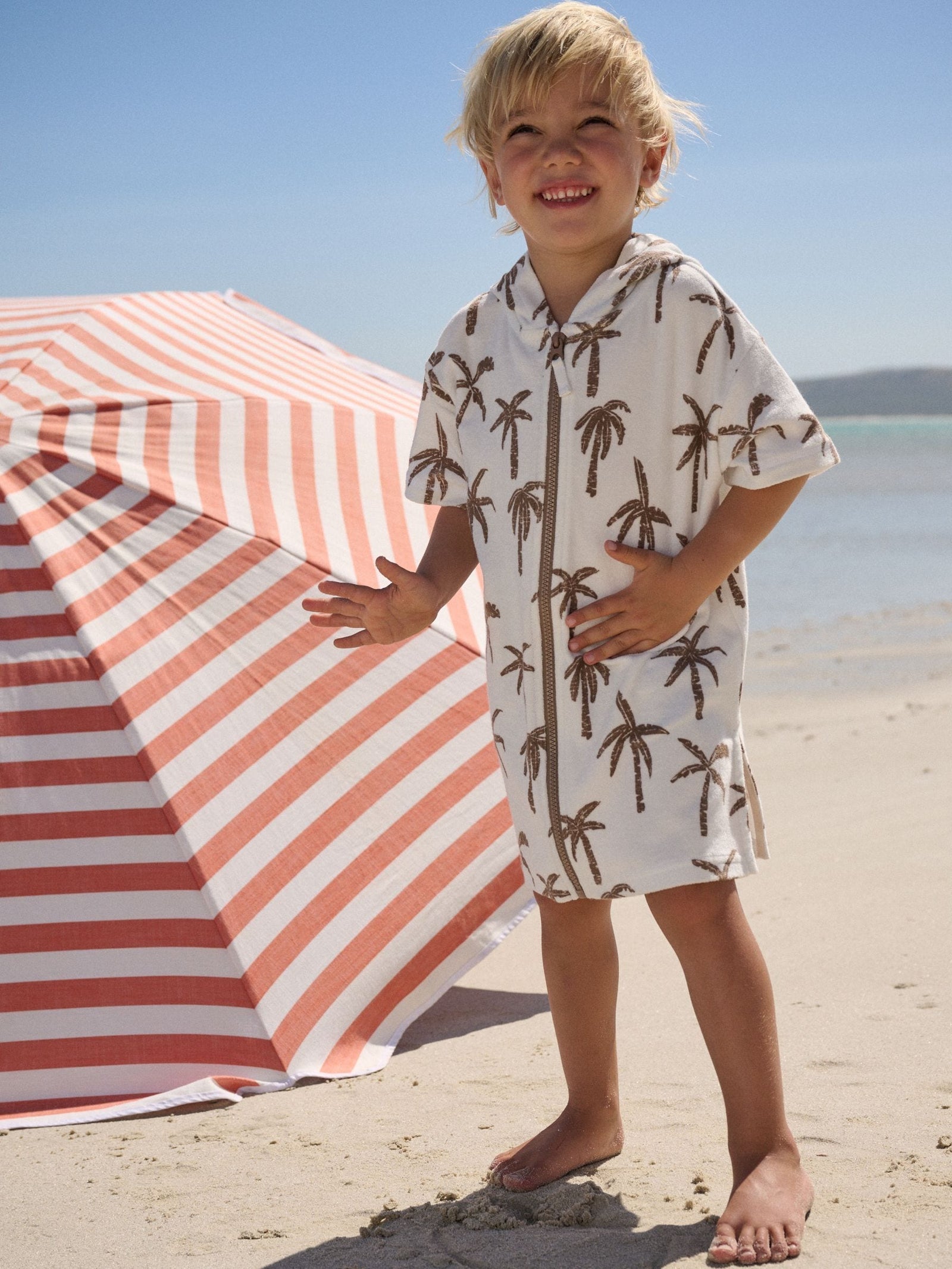 Neutral Palm Towelling Zip Through Cover-Up (3mths-7yrs)