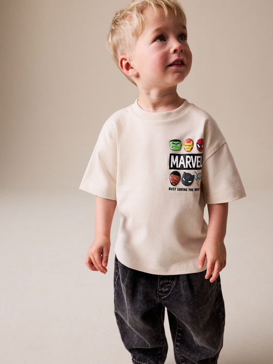 Light Grey Marvel Short Sleeve Cotton T-Shirt (3mths-8yrs)
