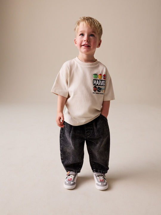 Light Grey Marvel Short Sleeve Cotton T-Shirt (3mths-8yrs)