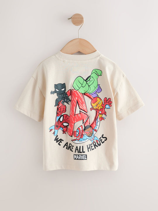 Light Grey Marvel Short Sleeve Cotton T-Shirt (3mths-8yrs)