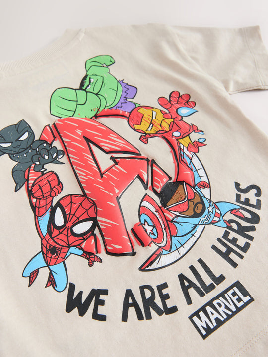 Light Grey Marvel Short Sleeve Cotton T-Shirt (3mths-8yrs)
