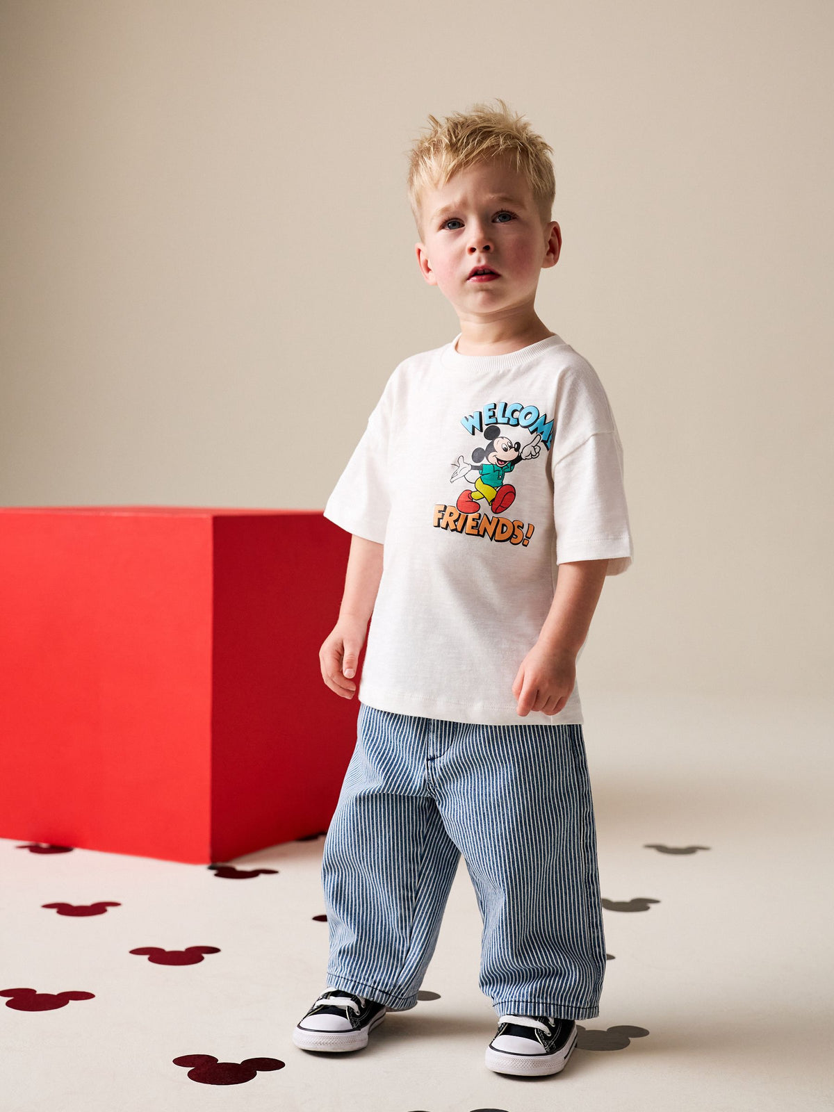 White Printed Single Mickey Mouse Short Sleeve T-Shirt (3mths-8yrs)