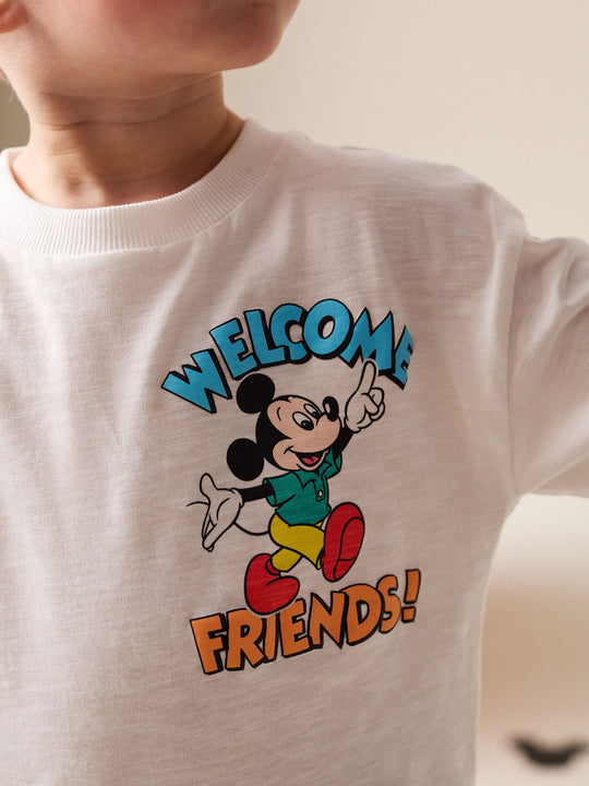 White Printed Mickey Mouse Short Sleeve T-Shirt (3mths-8yrs)