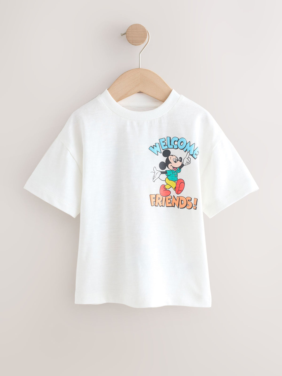 White Printed Single Mickey Mouse Short Sleeve T-Shirt (3mths-8yrs)