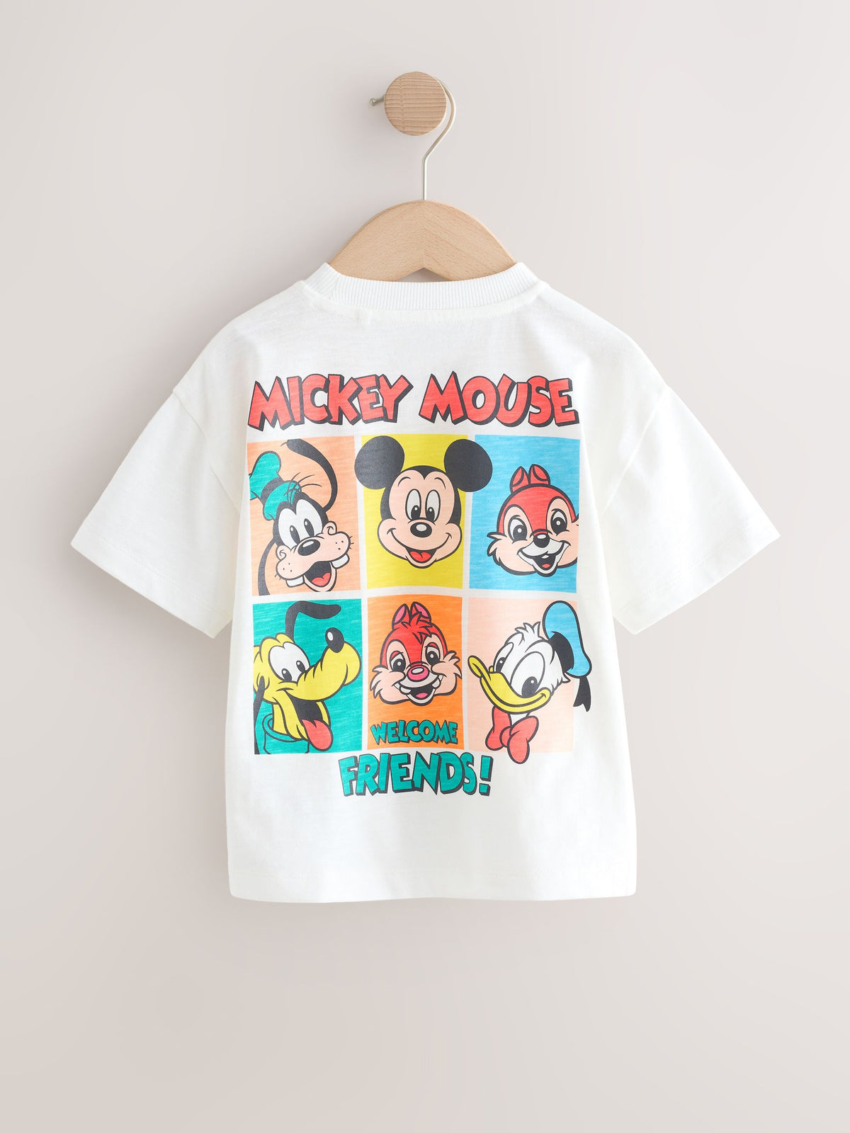 White Printed Single Mickey Mouse Short Sleeve T-Shirt (3mths-8yrs)