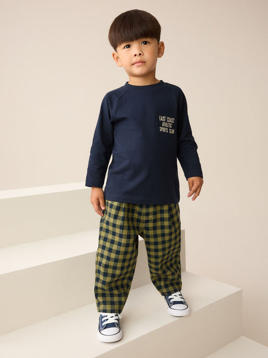 Navy Gingham Barrel Pull On Trousers (3mths-7yrs) (3mths-7yrs)