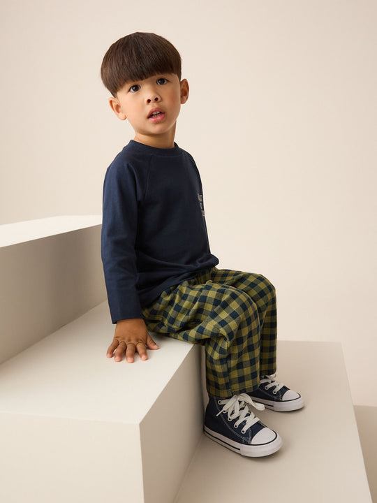 Navy Gingham Barrel Pull On Trousers (3mths-7yrs) (3mths-7yrs)