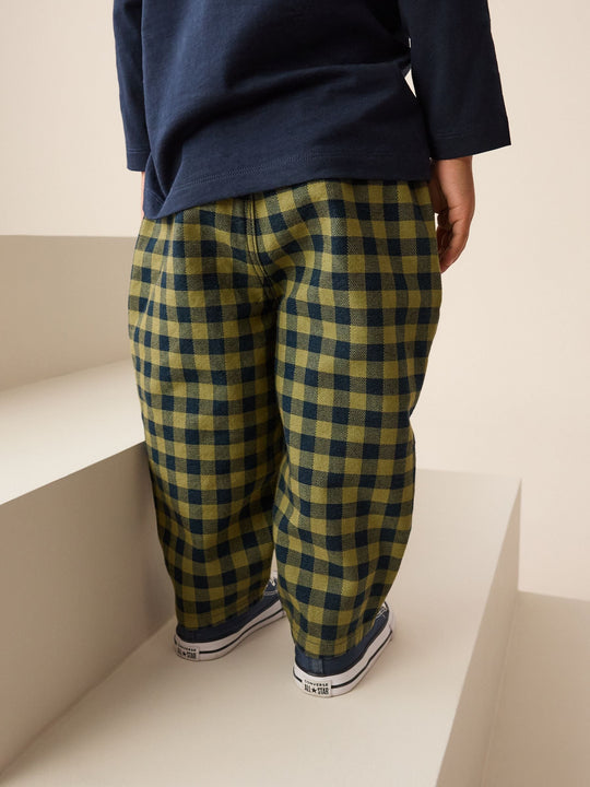 Navy Gingham Barrel Pull On Trousers (3mths-7yrs) (3mths-7yrs)