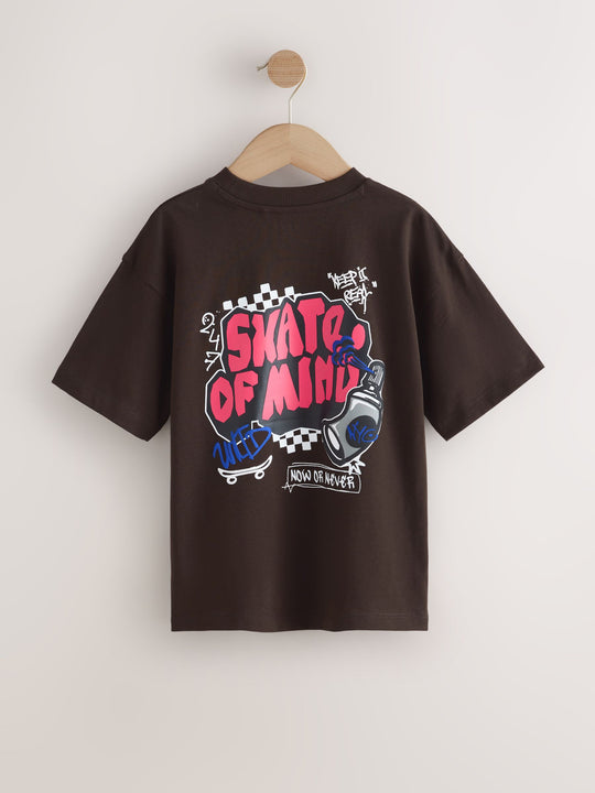 Brown Back Print Short Sleeve Graphic T-Shirt (3-16yrs)