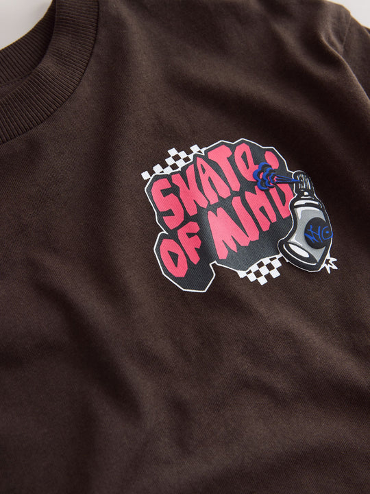 Brown Back Print Short Sleeve Graphic T-Shirt (3-16yrs)