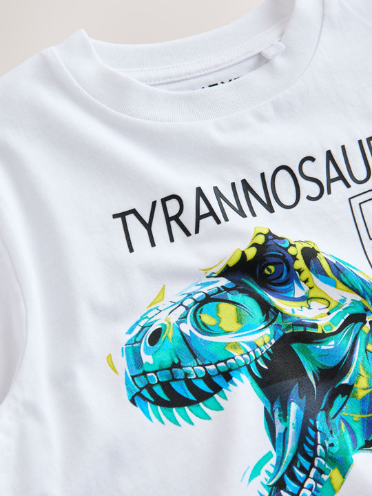 White/Blue Dino Regular Fit Short Sleeve Graphic Print T-Shirt (3-16yrs)
