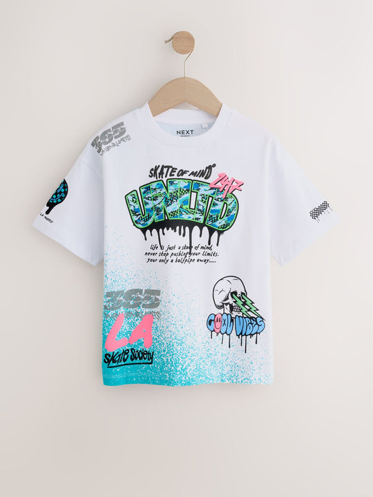 White Spray Graffiti Short Sleeve Graphic T-Shirt (3-16yrs)