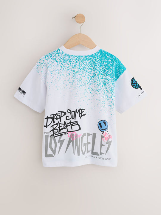 White Spray Graffiti Short Sleeve Graphic T-Shirt (3-16yrs)