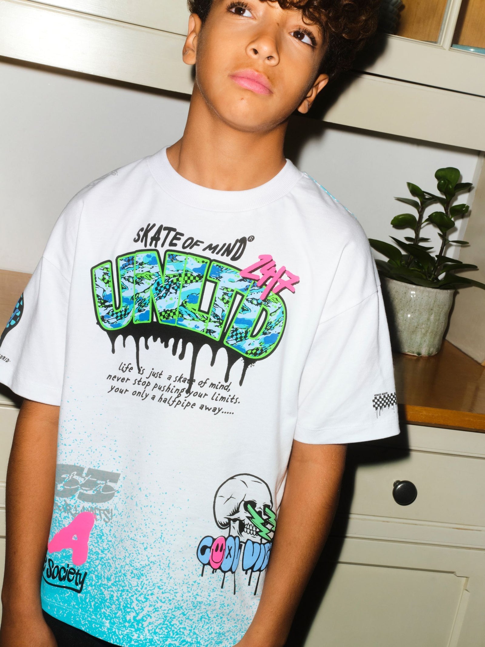 White Spray Graffiti Short Sleeve Graphic T-Shirt (3-16yrs)