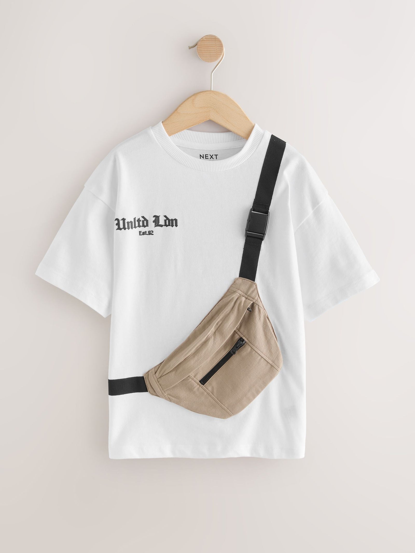 White/Cement Bag Pocket Short Sleeve T-Shirt (3-16yrs)