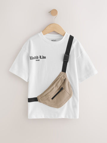 White/Cement Bag Pocket Short Sleeve T-Shirt (3-16yrs)