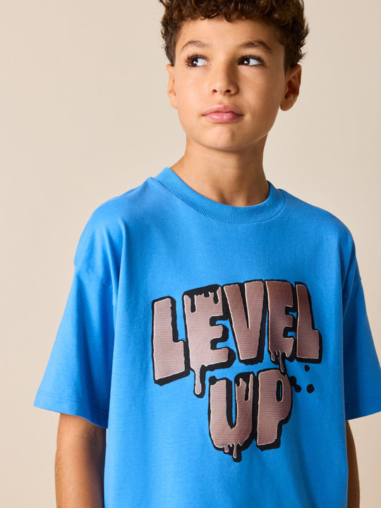 Blue Level Up Short Sleeve Graphic T-Shirt (3-16yrs)