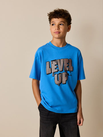 Blue Level Up Short Sleeve Graphic T-Shirt (3-16yrs)