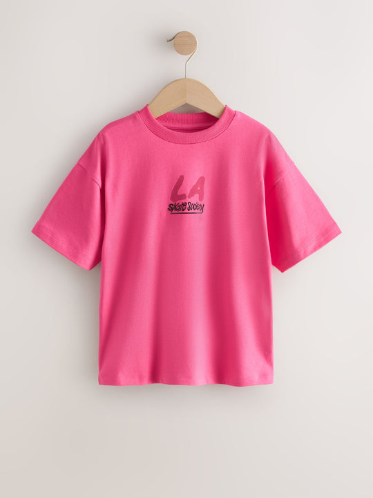 Teal/Grey/Pink Relaxed Fit Graphic Print Short Sleeve T-Shirts 3 Pack (3-16yrs)