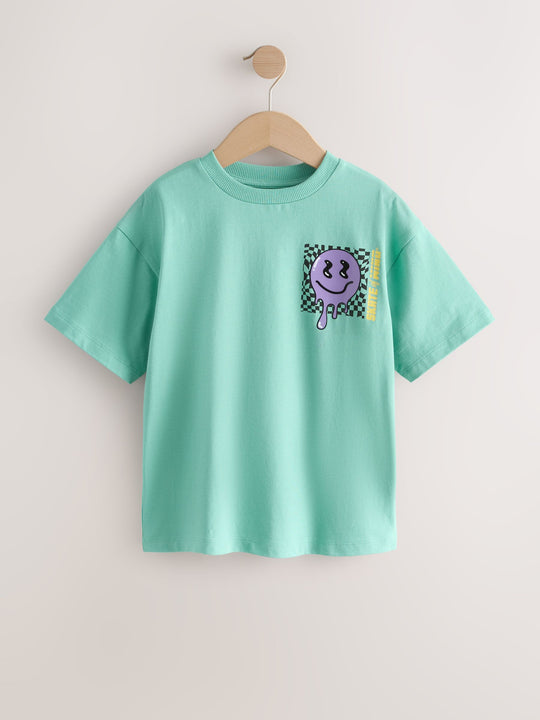 Teal/Grey/Pink Relaxed Fit Graphic Print Short Sleeve T-Shirts 3 Pack (3-16yrs)