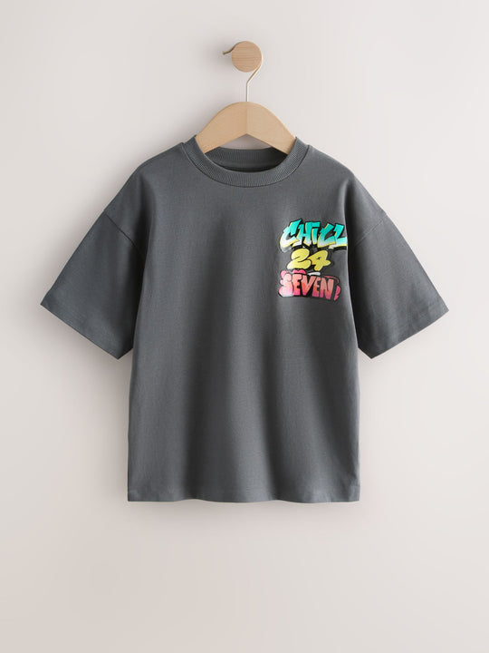 Teal/Grey/Pink Relaxed Fit Graphic Print Short Sleeve T-Shirts 3 Pack (3-16yrs)