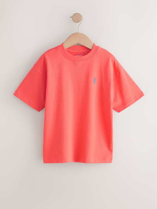 Green/Ecru/Coral/Purple Short Sleeve Stag Embroidered T-Shirts 4 Pack (3-16yrs)