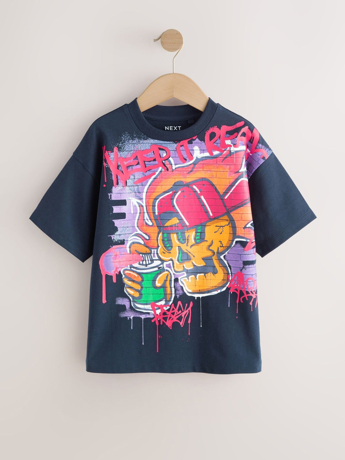 Navy Graffiti Skull Short Sleeve Graphic T-Shirt (3-16yrs)