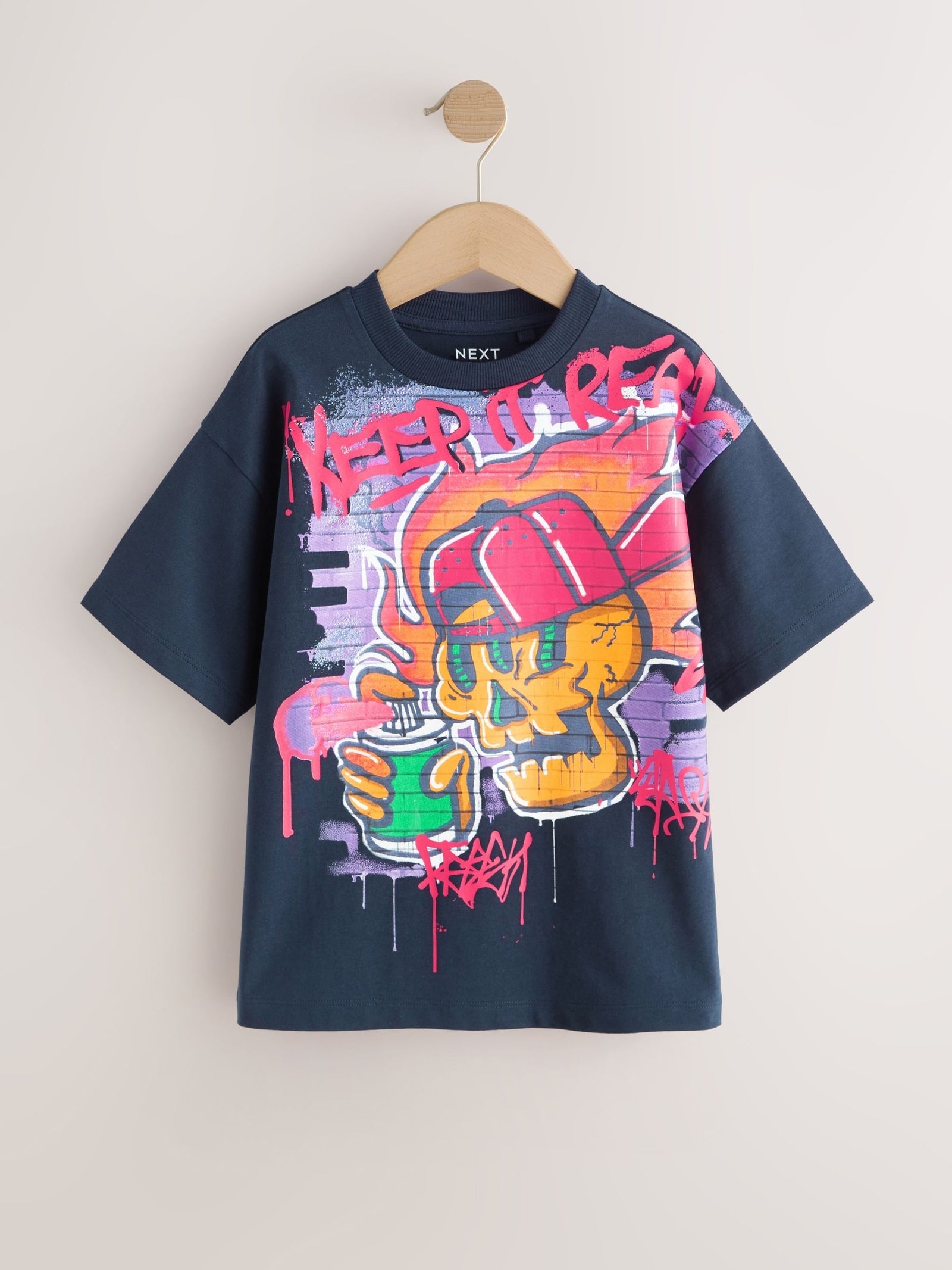 Navy Graffiti Skull Short Sleeve Graphic T-Shirt (3-16yrs)