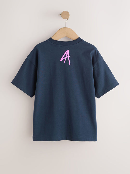 Navy Graffiti Skull Short Sleeve Graphic T-Shirt (3-16yrs)