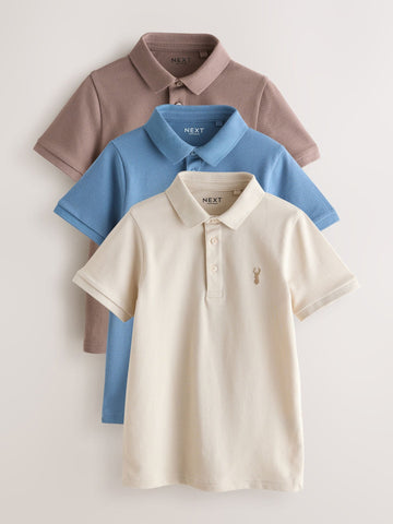 Blue/Mink/Cement Short Sleeve Polo Shirts 3 Pack (3-16yrs)