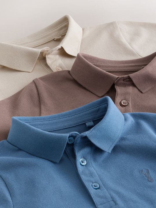 Blue/Mink/Cement Short Sleeve Polo Shirts 3 Pack (3-16yrs)