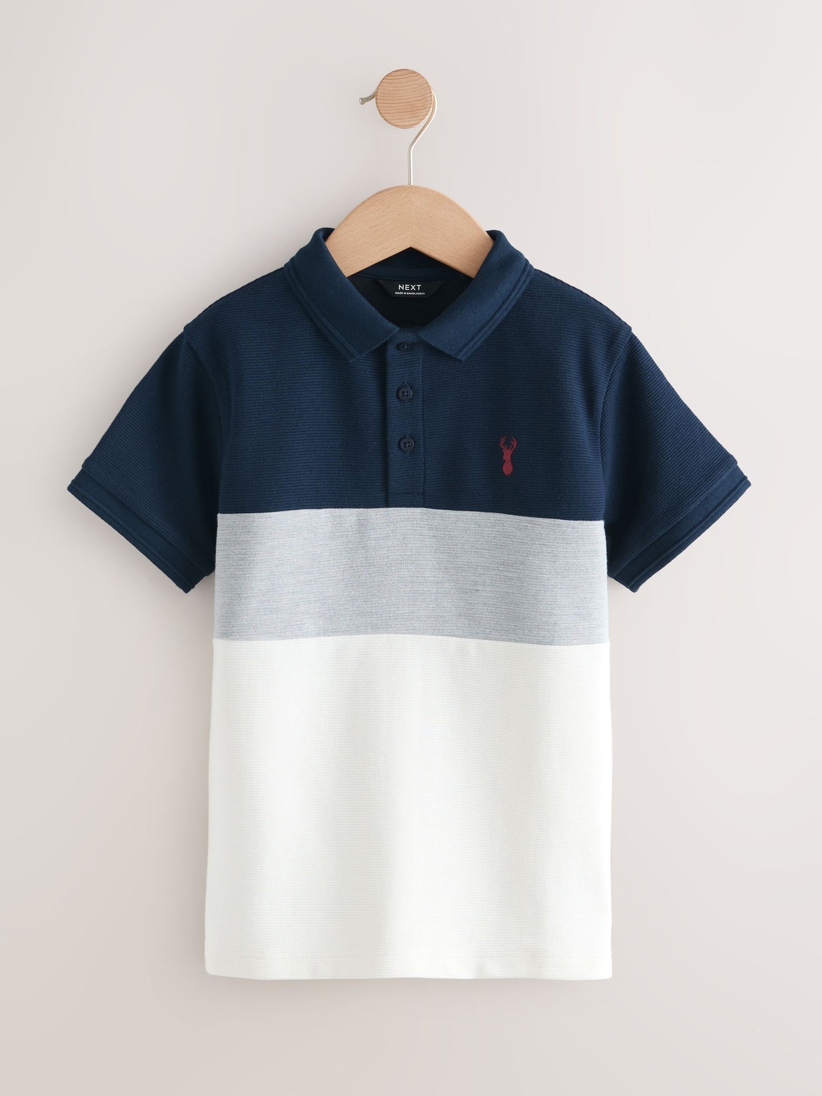 Navy Blue/Ecru Textured Colourblock Polo Shirt (3-16yrs)