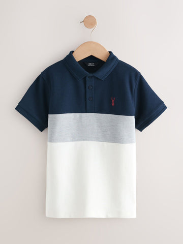 Navy Blue/Ecru Textured Colourblock Polo Shirt (3-16yrs)