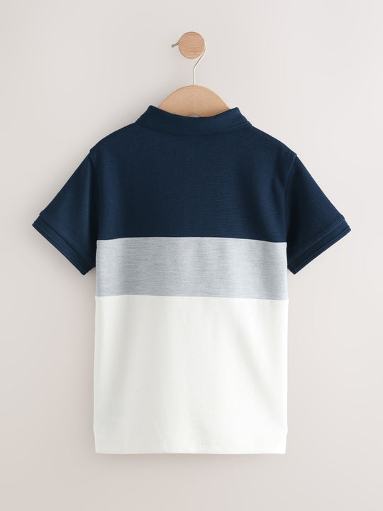 Navy Blue/Ecru Textured Colourblock Polo Shirt (3-16yrs)