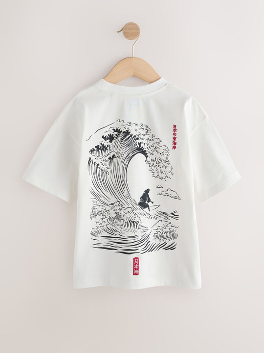Cream Wave Back Print Short Sleeve Graphic T-Shirt (3-16yrs)