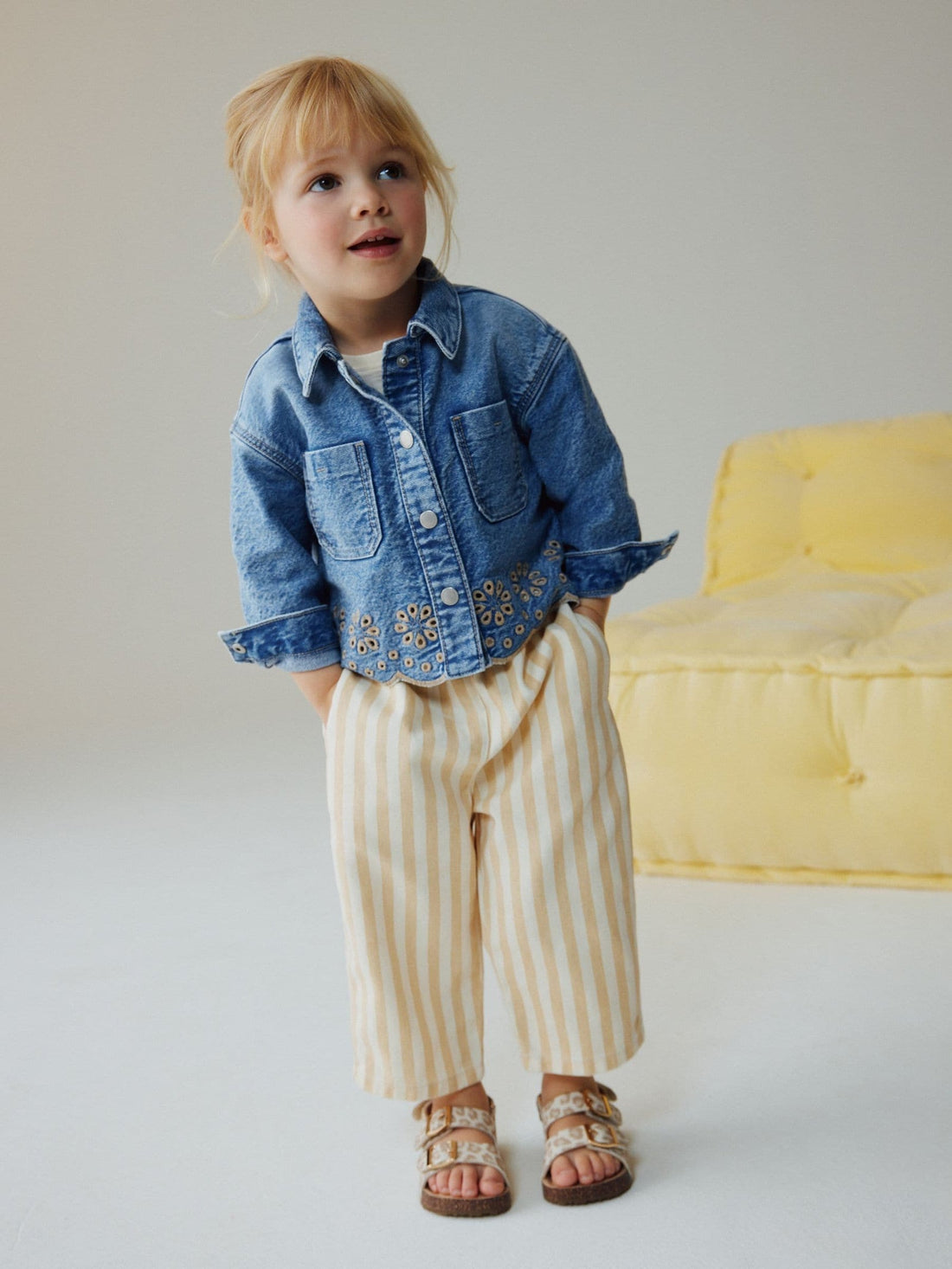 Mid Blue Denim Jacket and Stripe Trousers Set (3mths-7yrs)