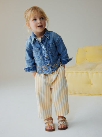 Mid Blue Denim Jacket and Stripe Trousers Set (3mths-7yrs)