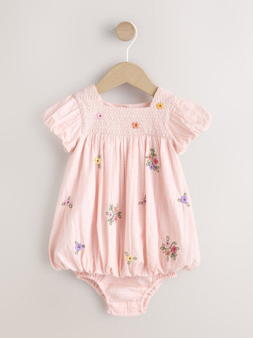 Pink Floral Embroidered Smock Baby Dress And Knicker Set 2 Piece (0mths-2yrs)