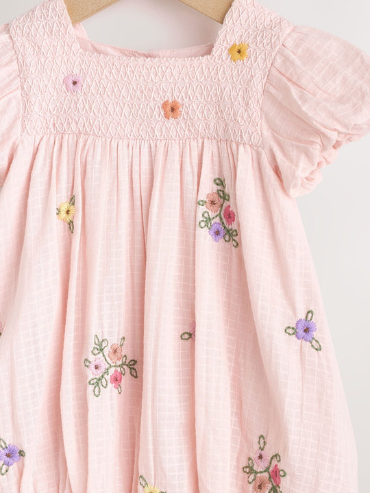 Pink Floral Embroidered Smock Baby Dress And Knicker Set 2 Piece (0mths-2yrs)