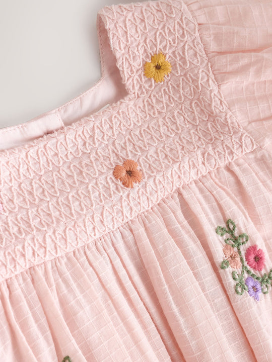 Pink Floral Embroidered Smock Baby Dress And Knicker Set 2 Piece (0mths-2yrs)