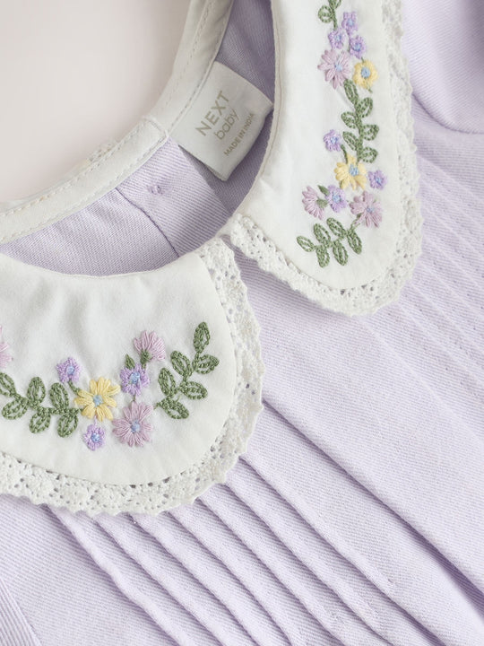 Purple Woven Collar Baby Dress with Tights (0mths-2yrs)