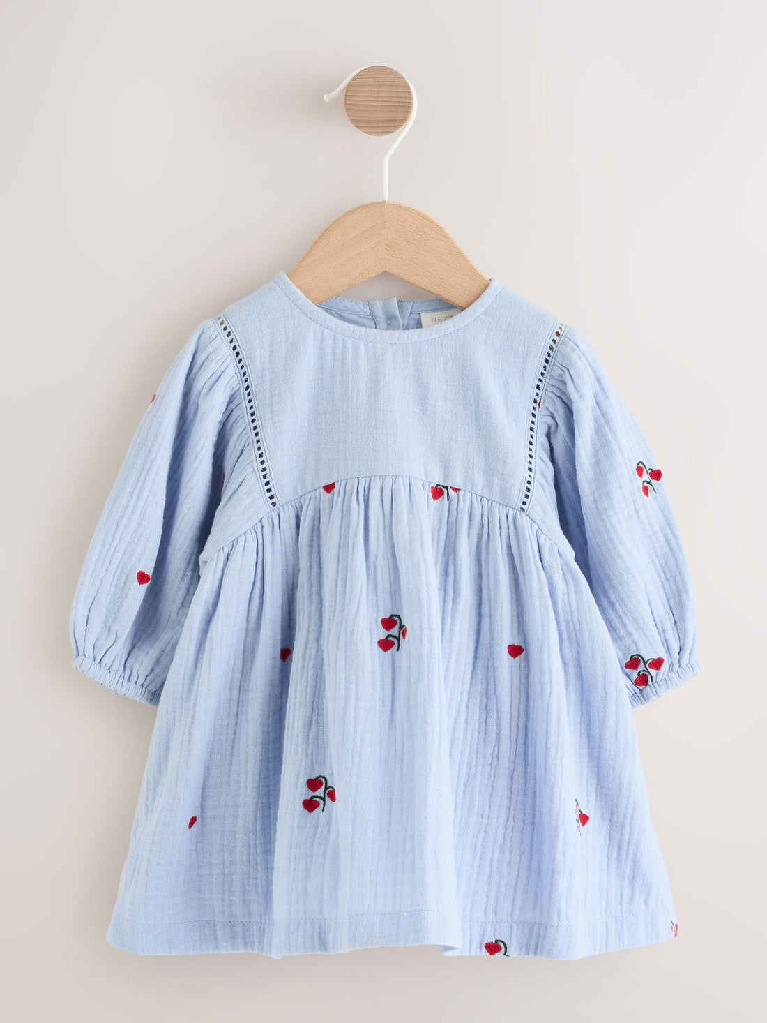 Blue/Red Baby Long Sleeve Embroidered Dress (0mths-2yrs)
